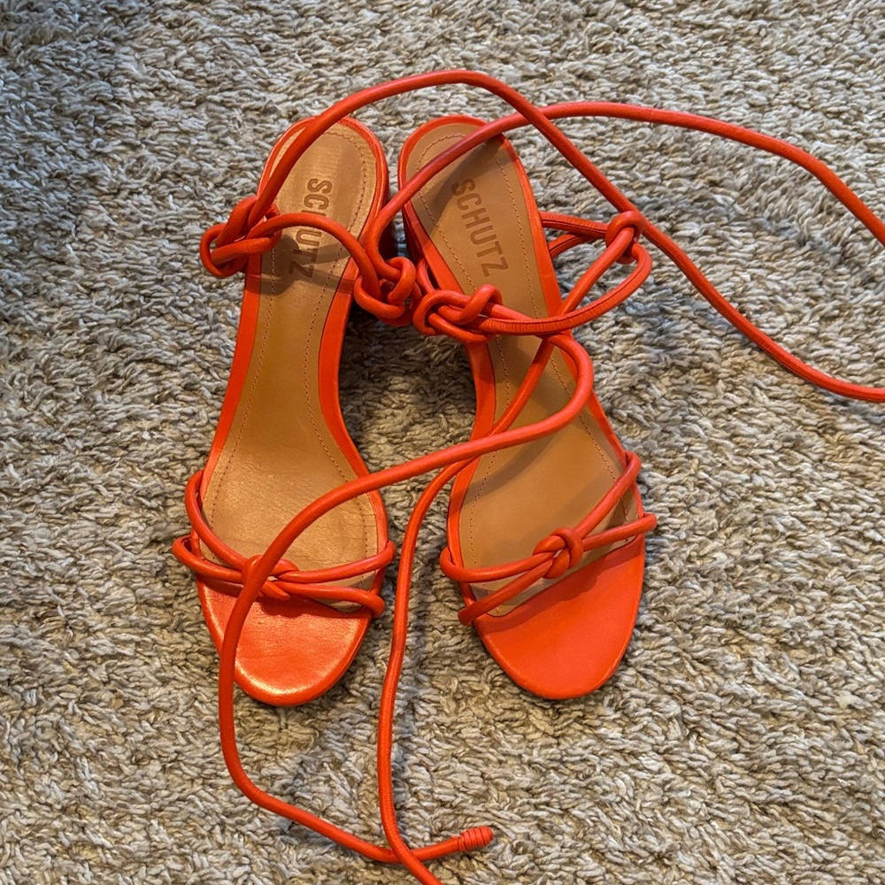 Schultz Mid Naps Leather Sandal Orange Like New View 2